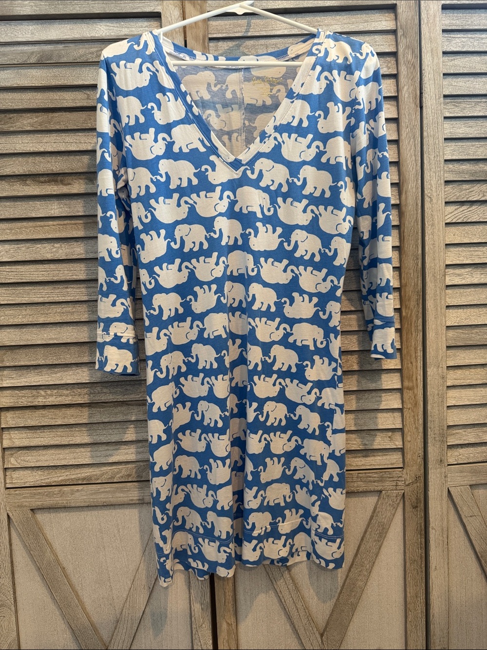 Lilly Pulitzer Blue and White Elephant Print V-Neck Dress